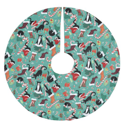 Funny Cats Weihnachts-Strümpfe Polyester Weihnachtsbaumdecke (Vorderseite)