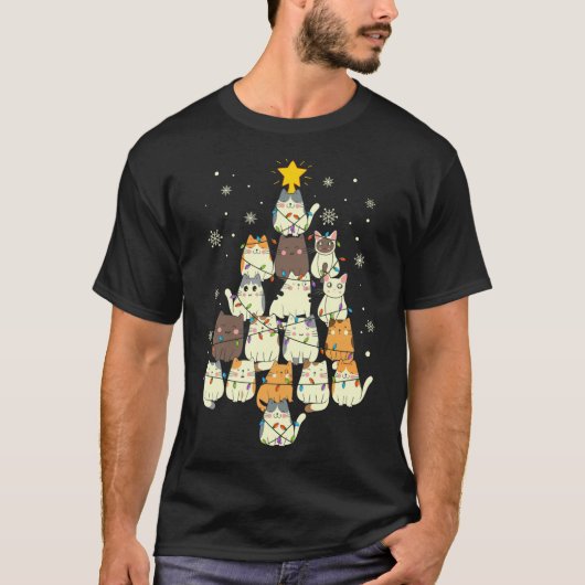 Funny Cats Weihnachtsbaum T-Shirt (Vorderseite)