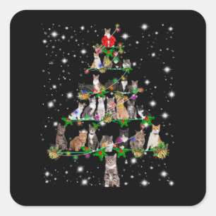 Funny Cats Weihnachtsbaum T-Shirt Dekor Quadratischer Aufkleber