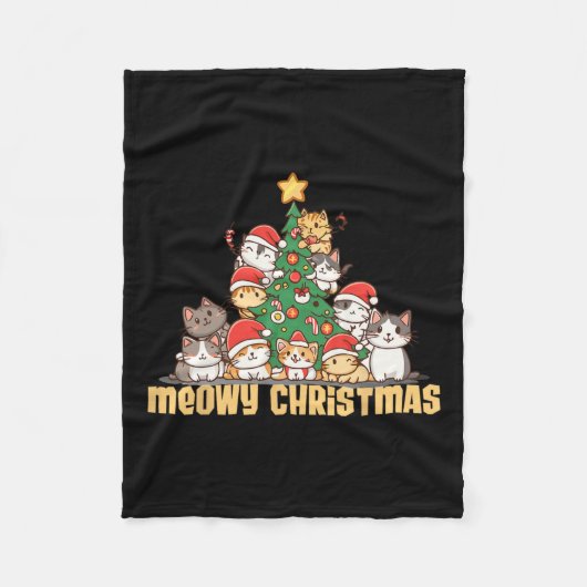 Funny Cats Weihnachtsbaum T-Shirt Meowy Xmas Kinde Fleecedecke (Vorderseite)