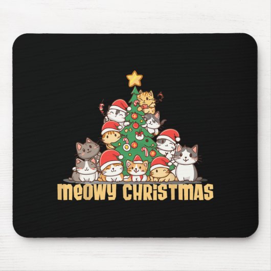 Funny Cats Weihnachtsbaum T-Shirt Meowy Xmas Kinde Mousepad (Vorne)