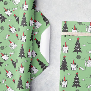 Funny Cats Weihnachtsmuster grün Geschenkpapier