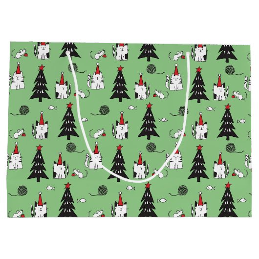Funny Cats Weihnachtsmuster grün Große Geschenktüte (Rückseite)