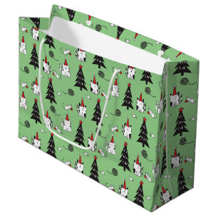 Funny Cats Weihnachtsmuster grün Große Geschenktüte