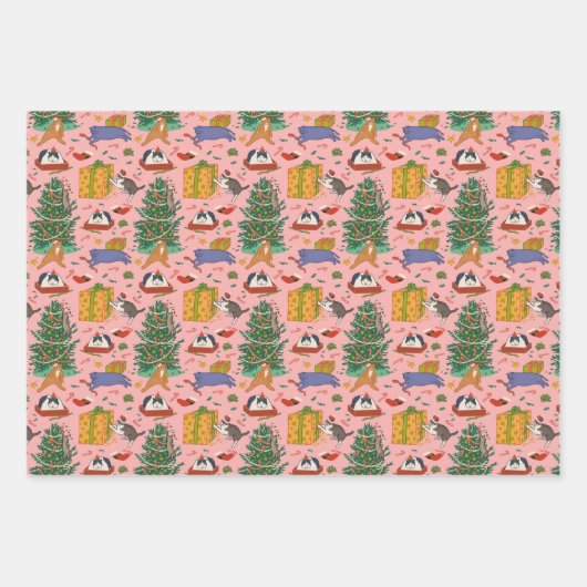 Funny Cats Weihnachtswrapping Paper - Pink Geschenkpapier Set (Vorderseite 2)