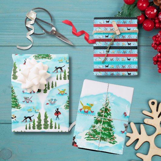 Funny Cats Winter Wonderland Urlaub Geschenkpapier Set