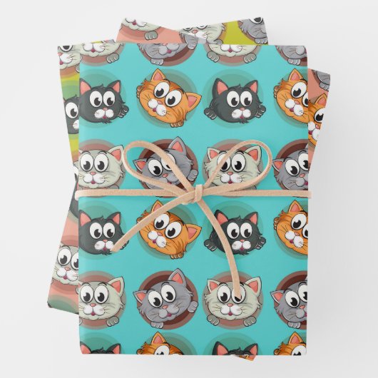 Funny Cats Wrapping Paper Set 3 Geschenkpapier Set (Beispiel)