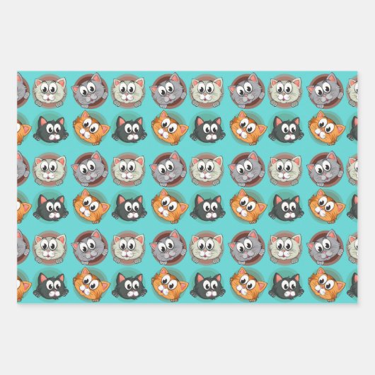 Funny Cats Wrapping Paper Set 3 Geschenkpapier Set (Vorderseite)