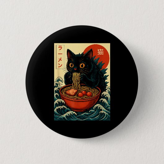 Funny Catzilla Anime Ramen Japanese Cat Men Women Button (Vorderseite)