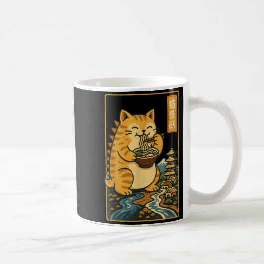 Funny Catzilla Anime Ramen Japanese Cat Men Women Kaffeetasse (Rechts)