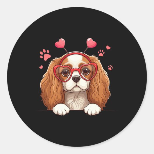 Funny Cavalier King Charles Spaniel Heart Headnd V Runder Aufkleber (Vorderseite)