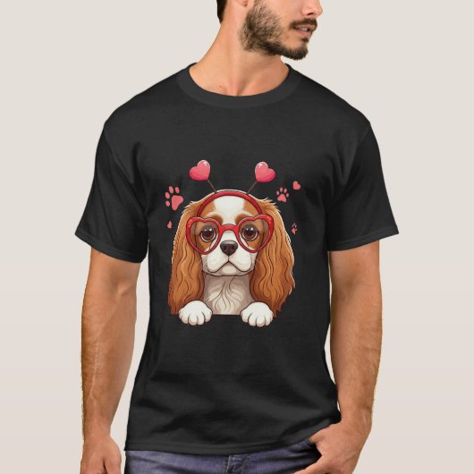 Funny Cavalier King Charles Spaniel Heart Headnd V T-Shirt (Vorderseite)