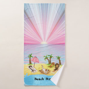 Funny Cavalier King Charles Spaniels am Strand Badehandtuch