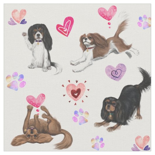 Funny Cavaliers mit Hearts Fabric Stoff (Nahaufnahme)