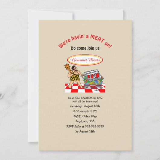 Funny Caveman Altmodisches FLEISCH GRILLEN Einladung (Vorderseite)
