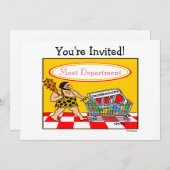 Funny Caveman Cartoon GRILLEN Meat Lover Cookout P Einladung (Vorne/Hinten)