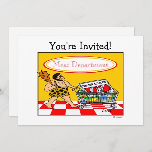 Funny Caveman Cartoon GRILLEN Meat Lover Cookout P Einladung (Vorne/Hinten)