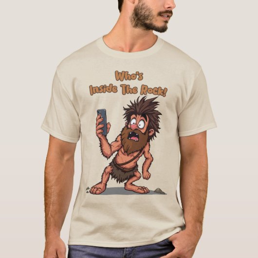 Funny Caveman - Steinzeit trifft Moderne Technik T-Shirt (Vorderseite)