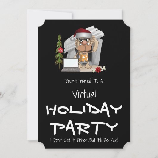 Funny Caveman Virtual Holiday Party Einladung (Vorderseite)