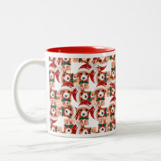 Funny Cavoodle Weihnachtsmuster Zweifarbige Tasse (Links)