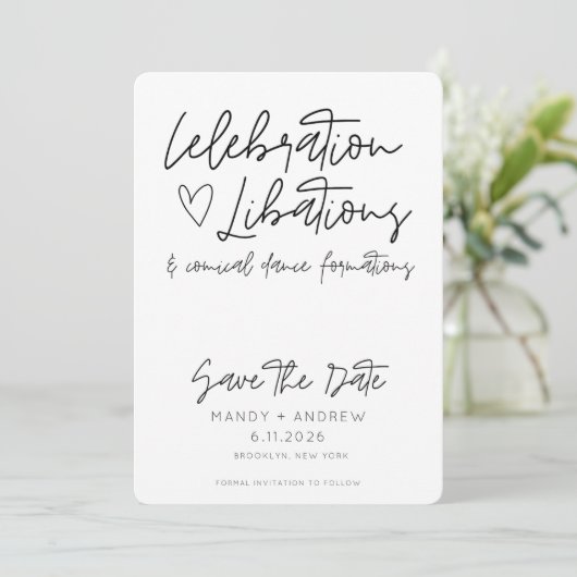 Funny Celebration Libatations Foto Hochzeit Save The Date (Stehend Vorderseite)