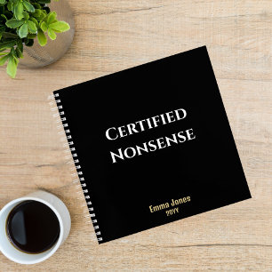 Funny "Certified Nonsense", Black Monogram Custom Notizblock