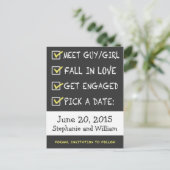 Funny Chalkboard Checkliste Save the Date Ankündigungspostkarte (Stehend Vorderseite)