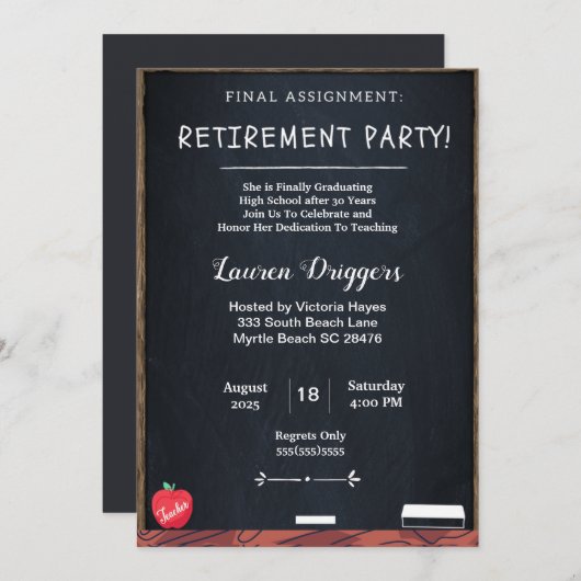 Funny Chalkboard Teacher Rente Einladung (Vorne/Hinten)