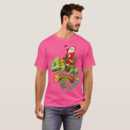 Funny Chameleon Lover Santa Riding Chameleon Chris T-Shirt (Vorne ganz)