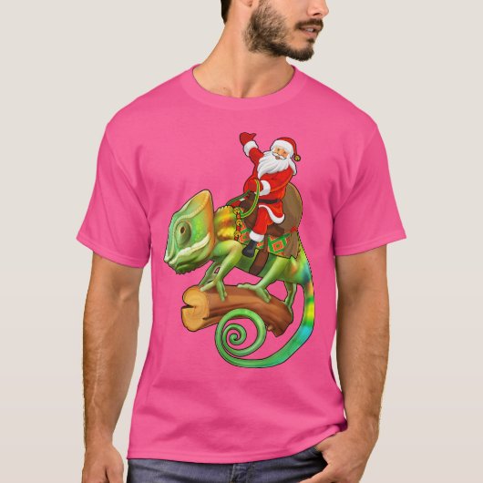 Funny Chameleon Lover Santa Riding Chameleon Chris T-Shirt (Vorderseite)