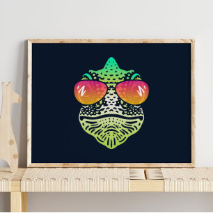 Funny Chameleon   Mit Sonnenbrille Mauer drucken Poster