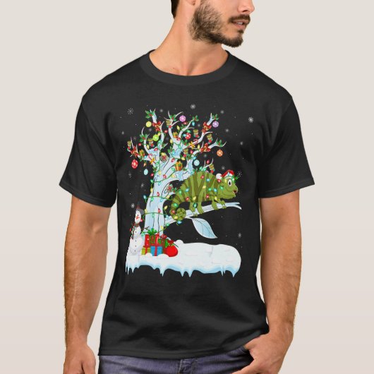 Funny Chameleon Xmas Tree Lighting Santa Chameleon T-Shirt (Vorderseite)