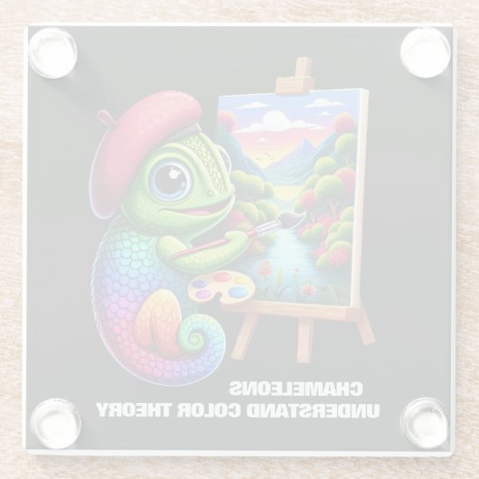 Funny Chameleons verstehen Farbtheorie Glasuntersetzer (Rückseite)