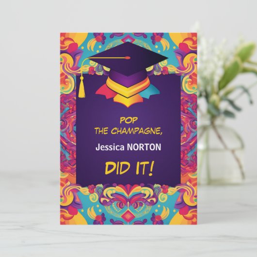 Funny Champagne & Confetti Bash Einladung (Stehend Vorderseite)