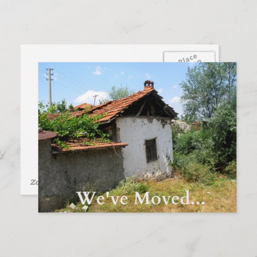 Funny Change Address Card Dilapidated Old House Ankündigungspostkarte (Vorne/Hinten)