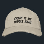 Funny Chaos Personality Sarcastic Relatable Humor Bestickte Baseballkappe<br><div class="desc">This distressed baseball cap features bold embroidered text that leans into messy energy, sarcastic self-awareness, and everyday chaos. The casual, worn-in style makes it an easy grab for errands, school drop-offs, rehearsals, travel days, or any moment when life feels delightfully unorganized. A great gift idea for parents, creatives, and anyone...</div>