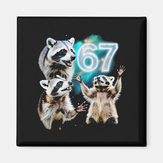 Funny Chaotic Raccoon Howling At 67 Cosmic Six Sev Magnet (Vorne)