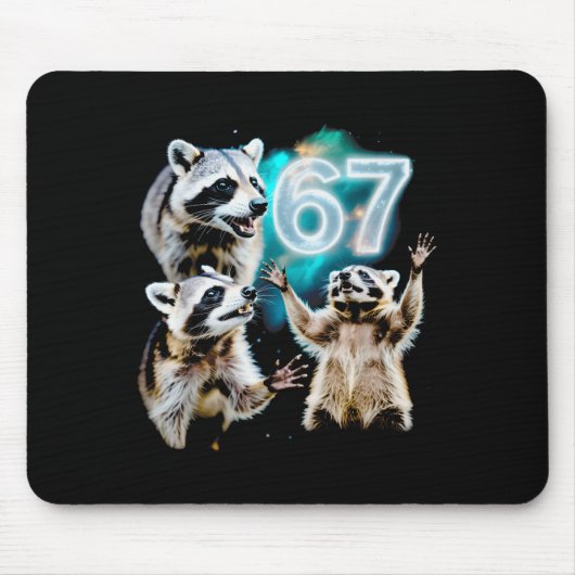 Funny Chaotic Raccoon Howling At 67 Cosmic Six Sev Mousepad (Vorne)