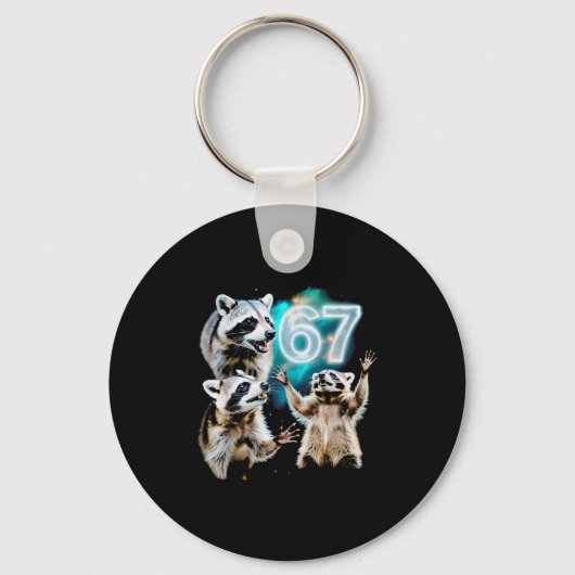 Funny Chaotic Raccoon Howling At 67 Cosmic Six Sev Schlüsselanhänger (Vorderseite)