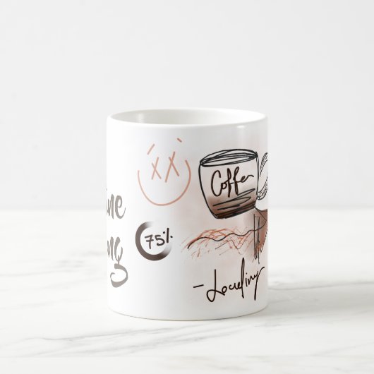 Funny Charding Coffeine Sketch Monogram Kaffeetasse (Mittel)