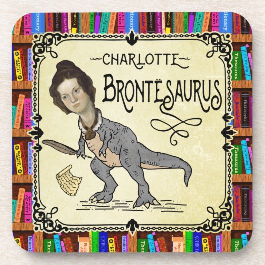 Funny Charlotte Bronte Saurus Dinosaur Buchleser Getränkeuntersetzer (Vorderseite)