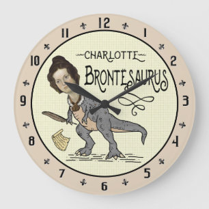 Funny Charlotte Bronte Saurus Dinosaur Buchleser Große Wanduhr