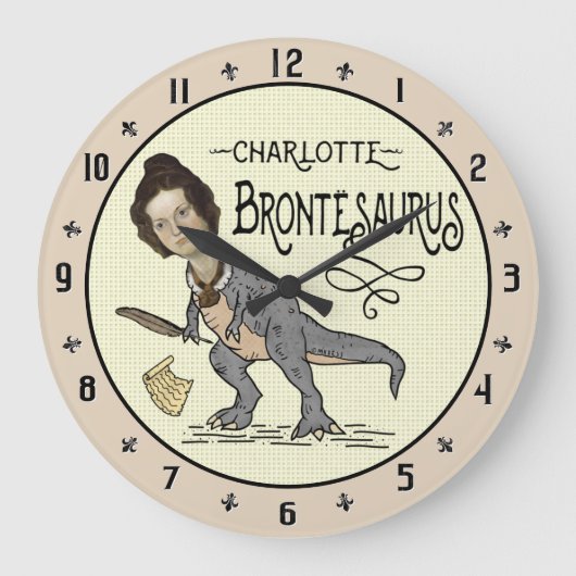 Funny Charlotte Bronte Saurus Dinosaur Buchleser Große Wanduhr (Vorderseite)