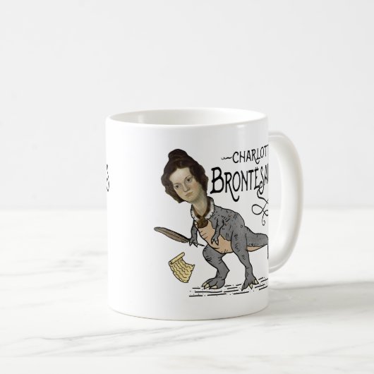 Funny Charlotte Bronte Saurus Dinosaur Buchleser Kaffeetasse (VorderseiteRechts)