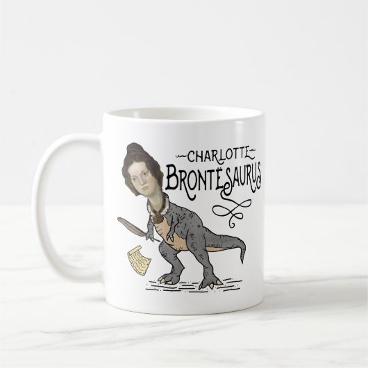 Funny Charlotte Bronte Saurus Dinosaur Buchleser Kaffeetasse (Links)