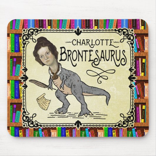 Funny Charlotte Bronte Saurus Dinosaur Buchleser Mousepad (Vorne)