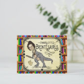 Funny Charlotte Bronte Saurus Dinosaur Buchleser Postkarte (Stehend Vorderseite)