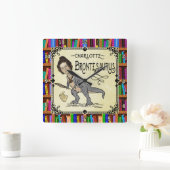 Funny Charlotte Bronte Saurus Dinosaur Buchleser Quadratische Wanduhr (Zuhause)
