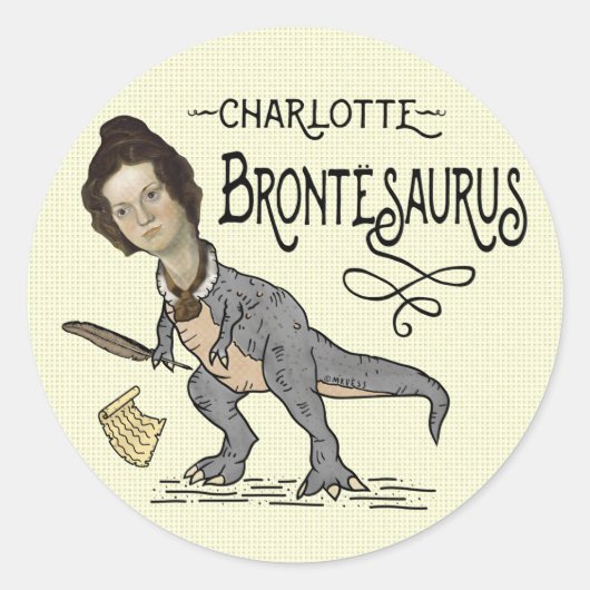 Funny Charlotte Bronte Saurus Dinosaur Buchleser Runder Aufkleber (Vorderseite)