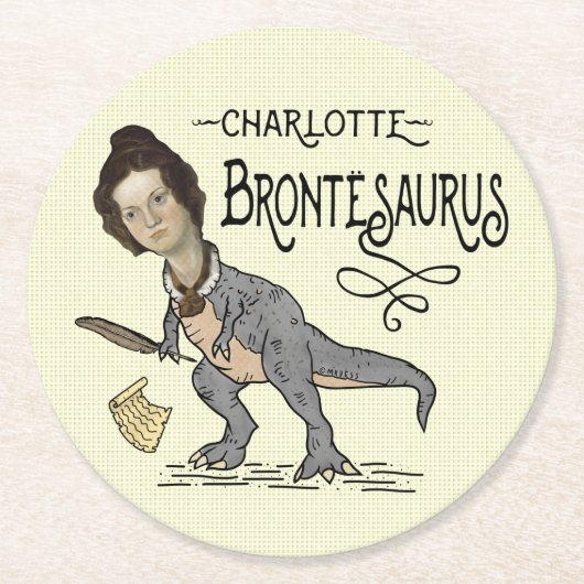 Funny Charlotte Bronte Saurus Dinosaur Buchleser Runder Pappuntersetzer (Vorderseite)